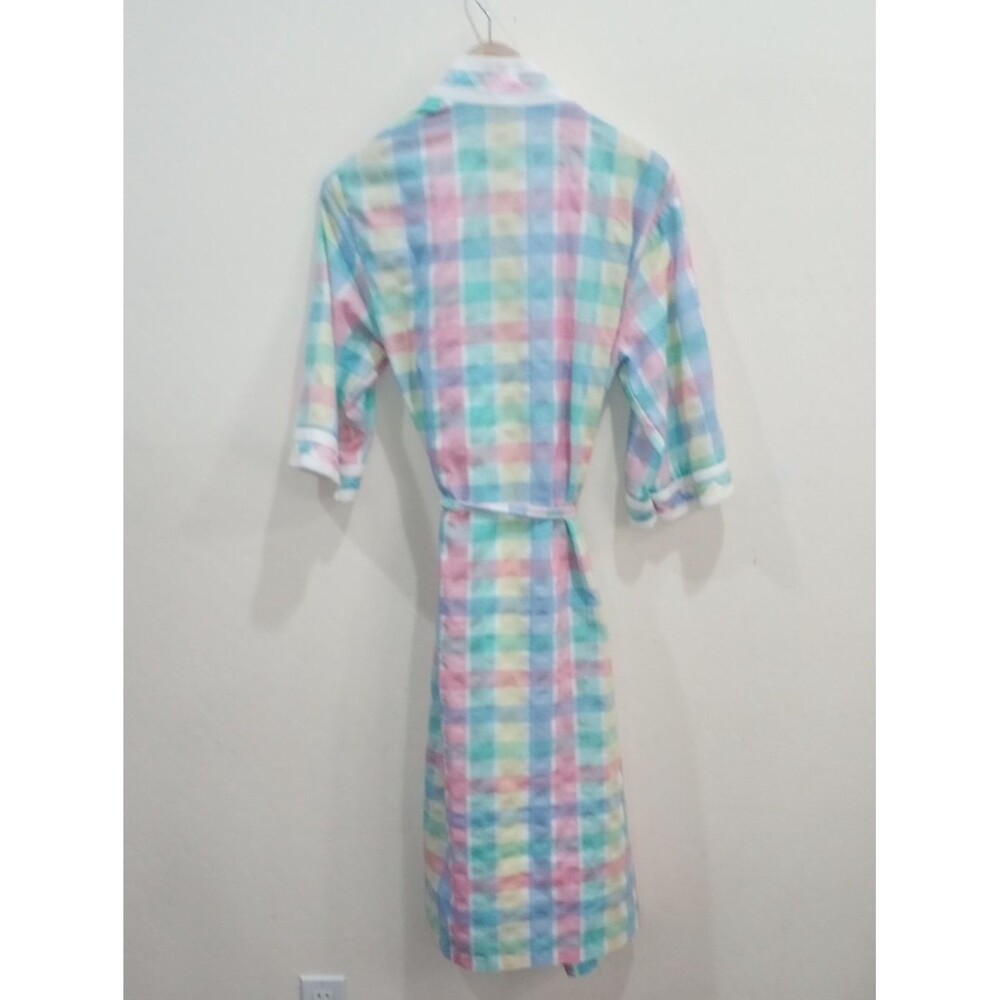 Madras Plaid Pastel Checked House Coat Robe - Vintage 80s! - Picture 9 of 10